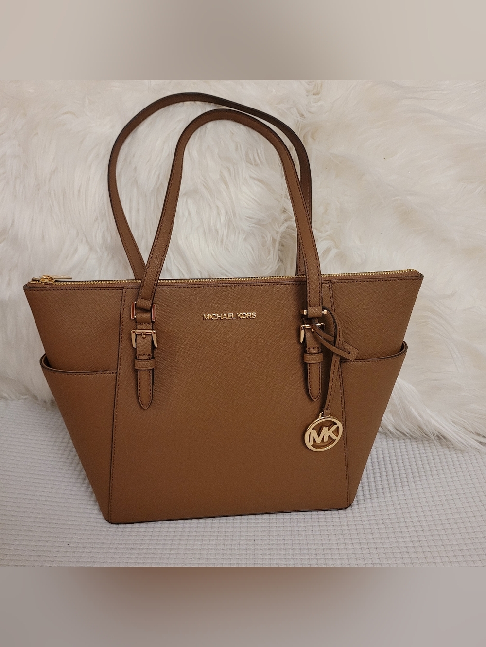 Michael Kors Tan Leather Tote Bag - Signature MK Charm